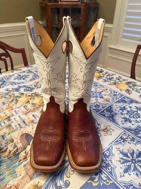 Anderson Bean Cognac Shrunken Bison Western Boot - men’s size 9D